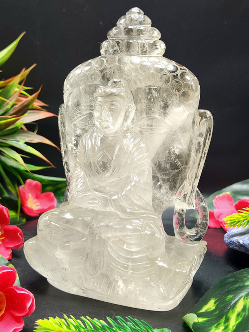 Clear Quartz Double-sided Buddha - handmade carving of serene and meditating Lord Buddha -crystal/reiki/healing - 6.5 inches and 1.21 kg