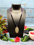 Black onyx and amethyst necklace with labradorite floral pendant | gemstone/crystal jewelry | Mother's Day/Birthday/Valentine's gift