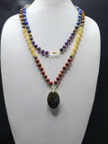 scc6841- Unique 7-chakra 109 bead necklace with labradorite Om pendant | gemstone/crystal jewelry | Mother's Day/Anniversary/Engagement/Birthday gift