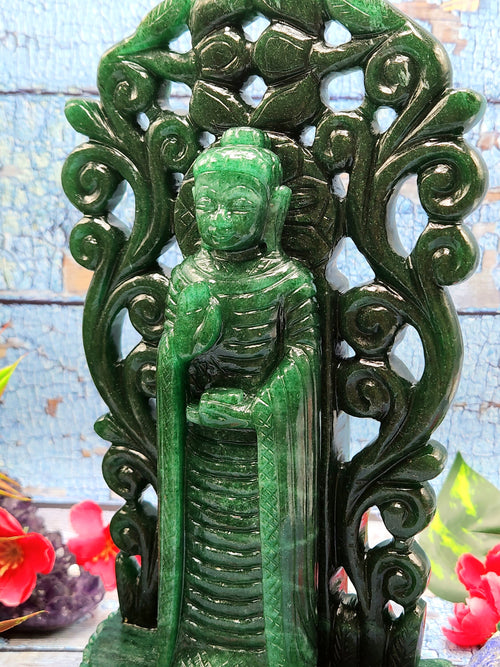 Buddha with beautiful arch - handmade carving of serene and standing Lord Buddha -crystal/reiki - 10 in and 1.91 kg