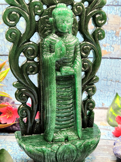 Buddha with beautiful arch - handmade carving of serene and standing Lord Buddha -crystal/reiki - 10 in and 1.91 kg