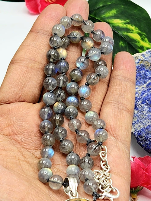 Black Rainbow or Labradorite bead necklace with labradorite Buddha pendant | gemstone/crystal jewelry | Mother's Day/Anniversary/Engagement gift