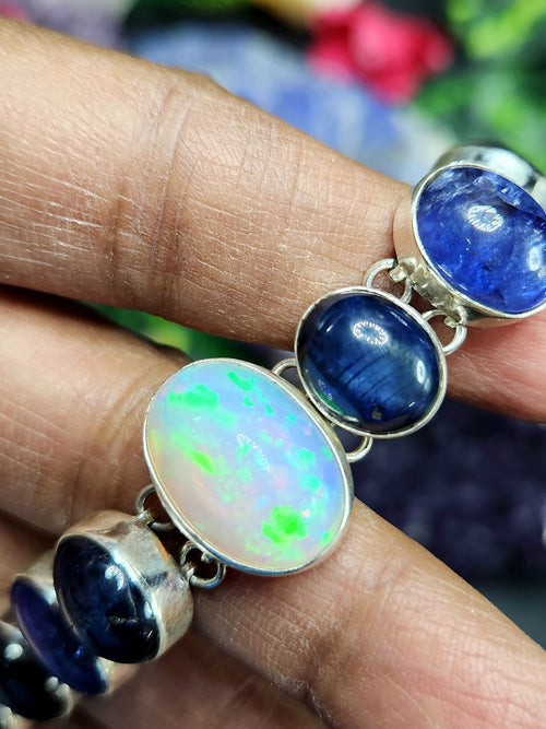 Exquisite opal, tanzanite, star sapphire and garnet bracelet set in 925 sterling silver - gemstone jewelry | Ideal special occasion gift