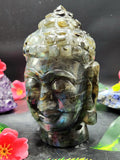 Labradorite or Black Rainbow Gemstone Buddha Head - handmade carving of serene and meditating Lord Buddha - crystal/reiki/chakra - 6 inches and 1.23 kgs