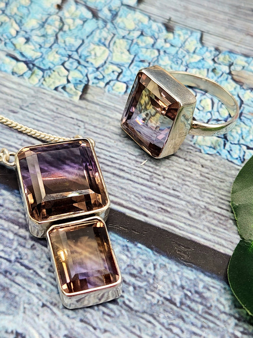 Stunning ametrine jewelry set (necklace/ring) in 925 sterling silver - gemstone/crystal jewelry | Mother's Day/anniversary/occasion gift