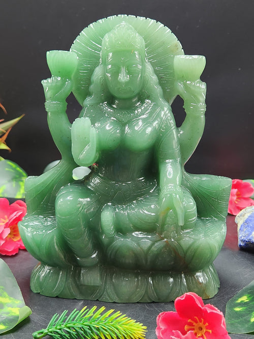 Green Aventurine Laxmi Statue - Goddess Laxmi carving 7.5 inches and 1.95 kgs (4.29 lb) - gemstone/reiki/energy/healing