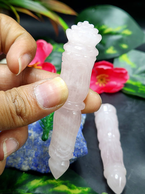 Rose Quartz carving of a traditional phurba - Carvings in gemstones and crystals - 3.5 inches and 35 gms