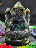 Labradorite Handmade Carving of Ganesh with blue flash - Lord Ganesha Idol | Figurine in Crystals and Gemstones - 5 inches and 0.77 kgs