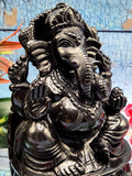 Elegant Handmade Ganesh Carving in Black Agate Stone - Embrace Strength and Protection - 6 inches and 1.89 kgs (4.16 lb)