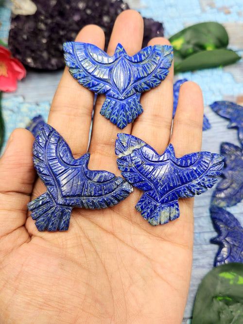 Stunning Handmade Carving of Phoenix/Eagle in Lapis Lazuli Stone - Symbol of Wisdom and Spiritual Awakening - 2 inches - ONE PIECE ONLY