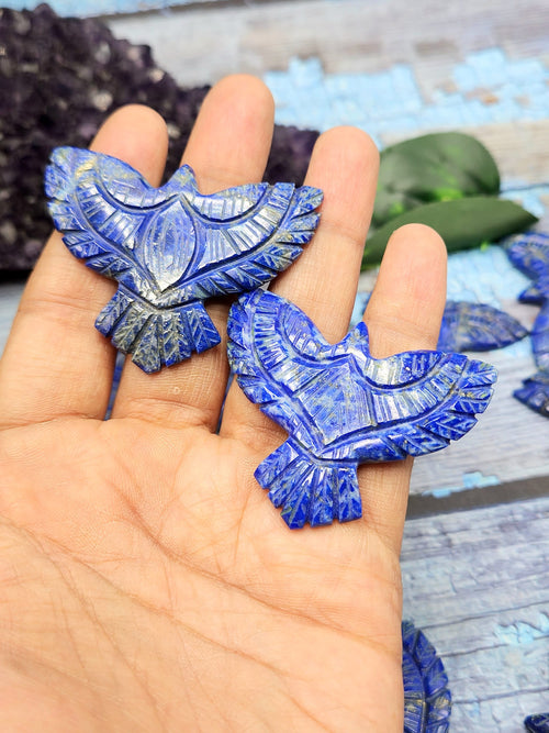 Stunning Handmade Carving of Phoenix/Eagle in Lapis Lazuli Stone - Symbol of Wisdom and Spiritual Awakening - 2 inches - ONE PIECE ONLY