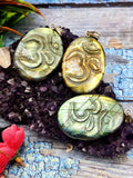 Harmonious Handmade Labradorite Om Symbol Oval Pendant with 925 Silver Loop - Embrace Spiritual Connection and Serenity - ONE PIECE ONLY