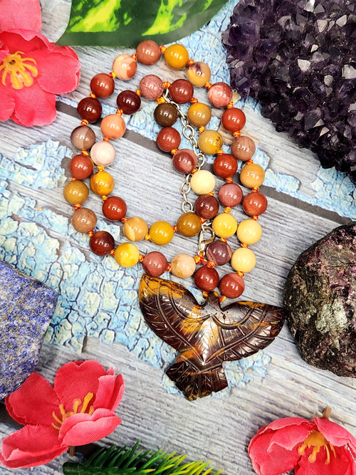 Mookaite Jasper Bead Mala with Mookaite Jasper Phoenix Pendant - Embrace Spiritual Transformation and Rebirth