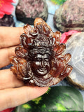 Handmade Lord Shiva Head Carving in Hessonite Garnet Stone - Reverence, Beauty, and Artisan Craftsmanship