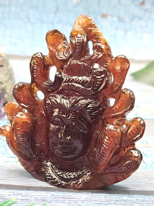 Handmade Lord Shiva Head Carving in Hessonite Garnet Stone - Reverence, Beauty, and Artisan Craftsmanship