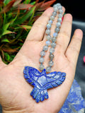 Labradorite Bead Mala with Lapis Lazuli Phoenix Pendant - Symbolism and Craftsmanship