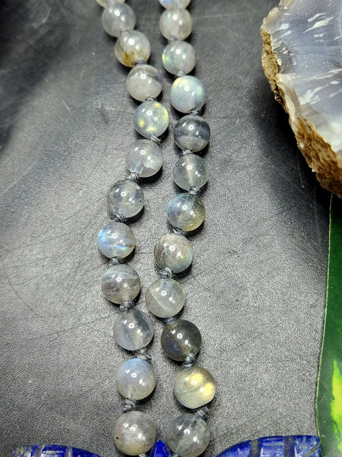 Labradorite Bead Mala with Lapis Lazuli Phoenix Pendant - Symbolism and Craftsmanship