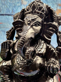 Elegant Handmade Ganesh Carving in Black Agate Stone - Embrace Strength and Protection - 6 inches and 1.89 kgs (4.16 lb)