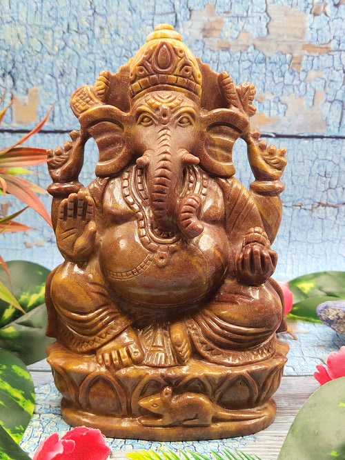 Stunning Handmade Ganesh Carving in Mookaite Jasper Stone - Embrace Balance and Vitality - 7 inches and 1.31 kg (2.88 lb)