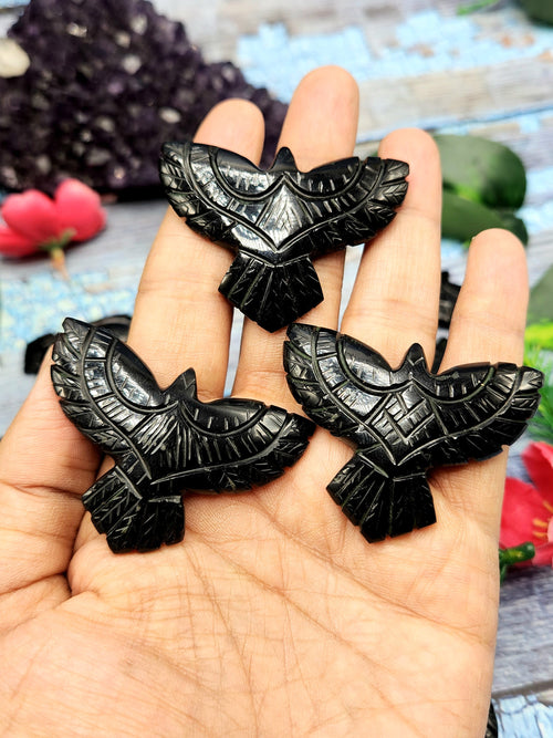 Majestic Handmade Carving of Phoenix/Eagle in Black Agate Stone - Symbol of Power and Renewal - 2 inches - ONE PIECE ONLY