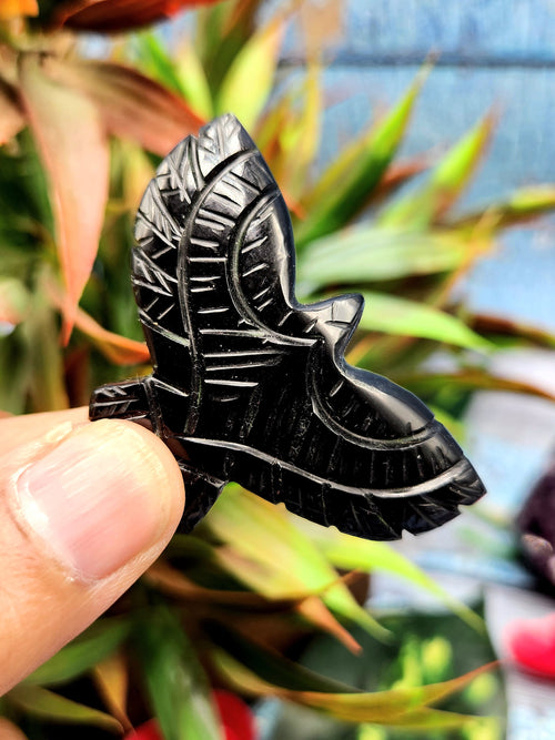 Majestic Handmade Carving of Phoenix/Eagle in Black Agate Stone - Symbol of Power and Renewal - 2 inches - ONE PIECE ONLY