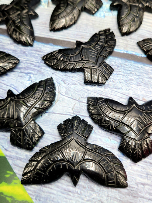 Majestic Handmade Carving of Phoenix/Eagle in Black Agate Stone - Symbol of Power and Renewal - 2 inches - ONE PIECE ONLY