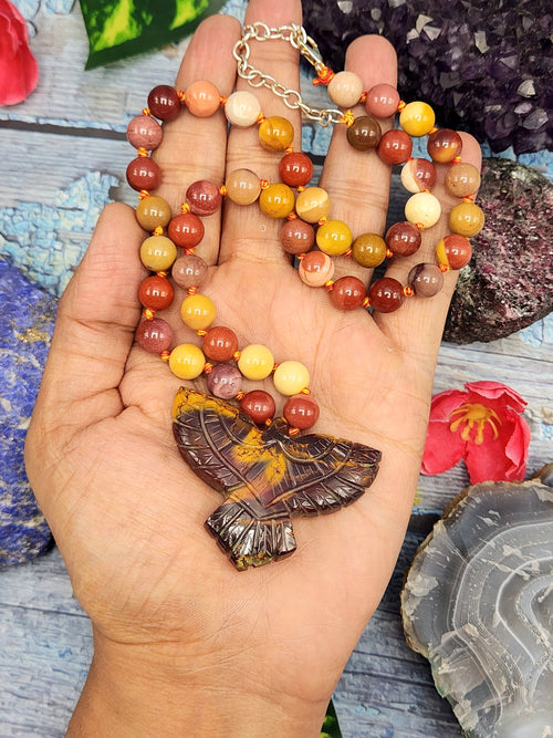 Mookaite Jasper Bead Mala with Mookaite Jasper Phoenix Pendant - Embrace Spiritual Transformation and Rebirth