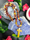 Mookaite Jasper Bead Mala with Yellow Aventurine Holy Cross Pendant - Embrace Divine Protection and Spiritual Connection