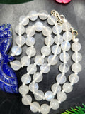 Rainbow Moonstone Bead Mala Necklace with Lapis Lazuli Phoenix/Eagle Pendant - Harness Transformation and Artisan Craftsmanship