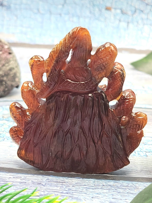 Handmade Lord Shiva Head Carving in Hessonite Garnet Stone - Reverence, Beauty, and Artisan Craftsmanship