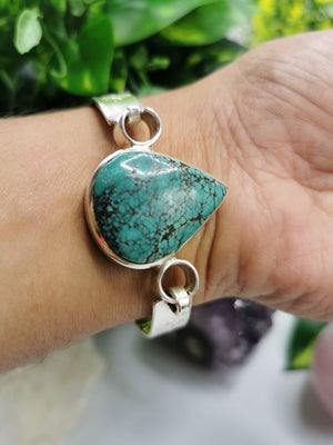 Turquoise Stone Bracelet made in 925 Sterling Silver, free size turquoise bracelet | gemstone jewelry | crystal jewelry | quartz - Shwasam