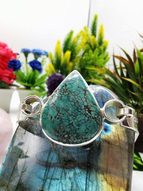 Turquoise Stone Bracelet made in 925 Sterling Silver, free size turquoise bracelet | gemstone jewelry | crystal jewelry | quartz - Shwasam
