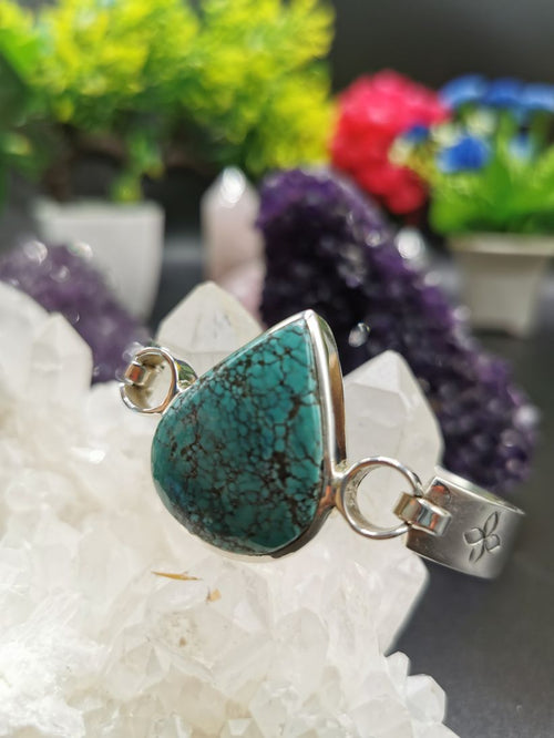 Turquoise Stone Bracelet made in 925 Sterling Silver, free size turquoise bracelet | gemstone jewelry | crystal jewelry | quartz - Shwasam