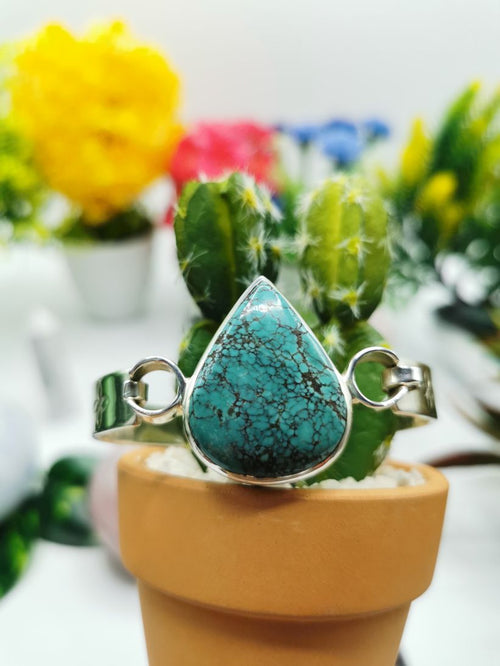 Turquoise Stone Bracelet made in 925 Sterling Silver, free size turquoise bracelet | gemstone jewelry | crystal jewelry | quartz - Shwasam