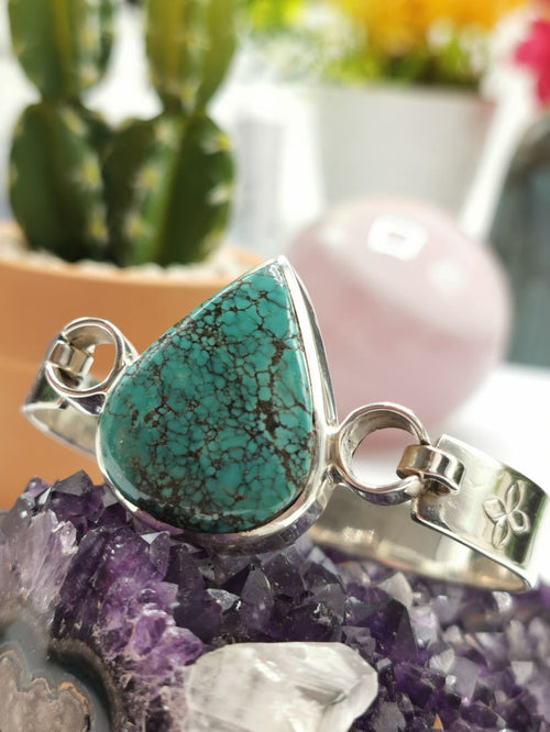 Turquoise Stone Bracelet made in 925 Sterling Silver, free size turquoise bracelet | gemstone jewelry | crystal jewelry | quartz - Shwasam
