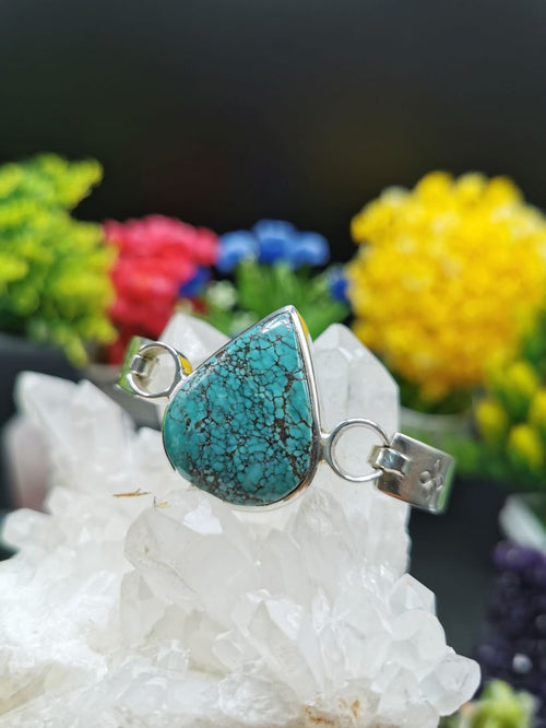Turquoise Stone Bracelet made in 925 Sterling Silver, free size turquoise bracelet | gemstone jewelry | crystal jewelry | quartz - Shwasam