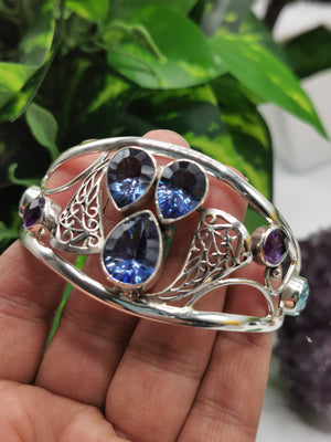 Beautiful Bracelet in Mystic, Amethyst and Blue Topaz stone made in 925 silver, free size | gemstone jewelry | crystal jewelry | quartz - Shwasam