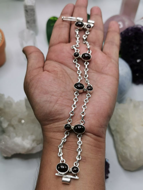 Bracelet with Garnet stone made in 925 sterling silver, free size garnet bracelet | Christmas Gift | Mothers Day | Anniversary Gift | Birthday Gift - Shwasam