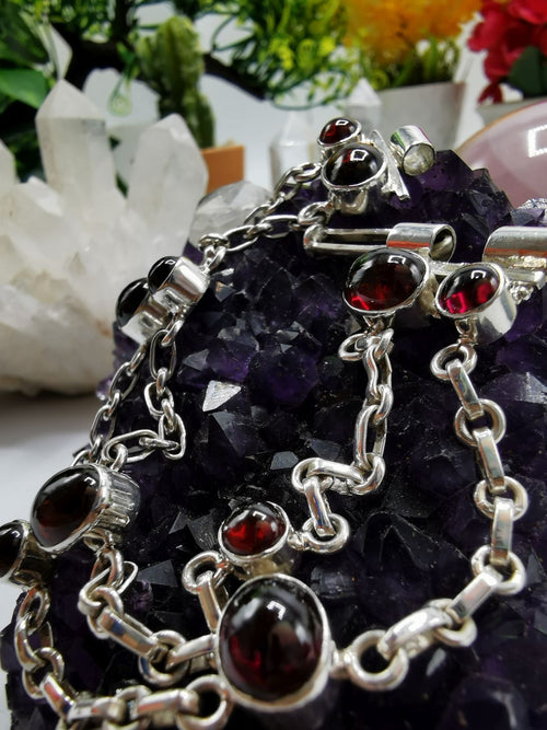 Bracelet with Garnet stone made in 925 sterling silver, free size garnet bracelet | Christmas Gift | Mothers Day | Anniversary Gift | Birthday Gift - Shwasam