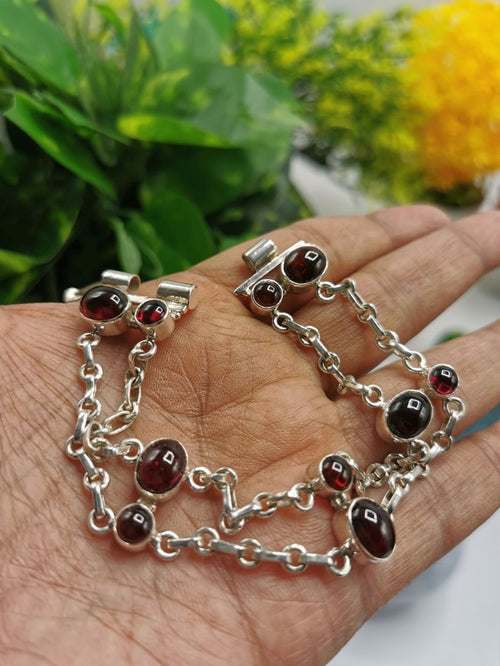 Bracelet with Garnet stone made in 925 sterling silver, free size garnet bracelet | Christmas Gift | Mothers Day | Anniversary Gift | Birthday Gift - Shwasam