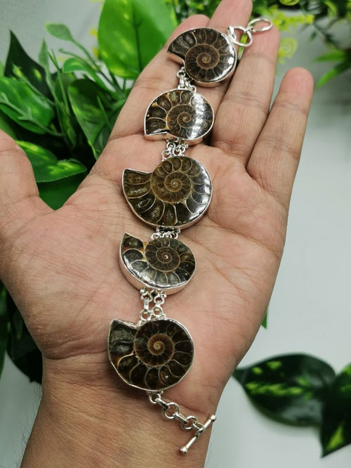 Ammonite Fossil Shell Bracelet in 925 sterling silver jewelry | gemstone jewelry | crystal jewelry | quartz - Shwasam