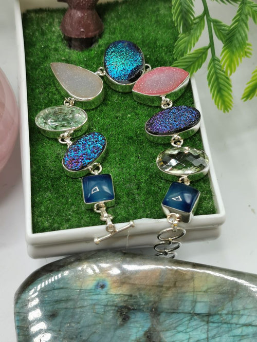 Druzy, green amethyst, chalcedony bracelet jewelry made in 925 sterling silver | gemstone jewelry | crystal jewelry | quartz - Shwasam
