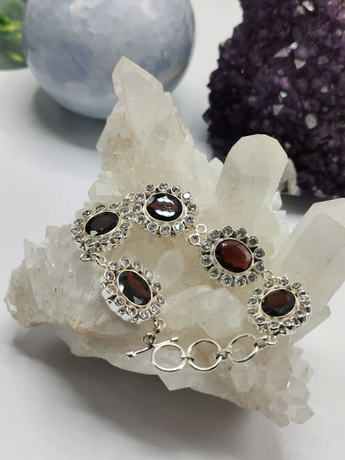 Garnet Bracelet embedded with cubic zircona stones made in 925 sterling silver | Christmas gift | Mothers Day | Anniversary Gift | Birthday Gift - Shwasam