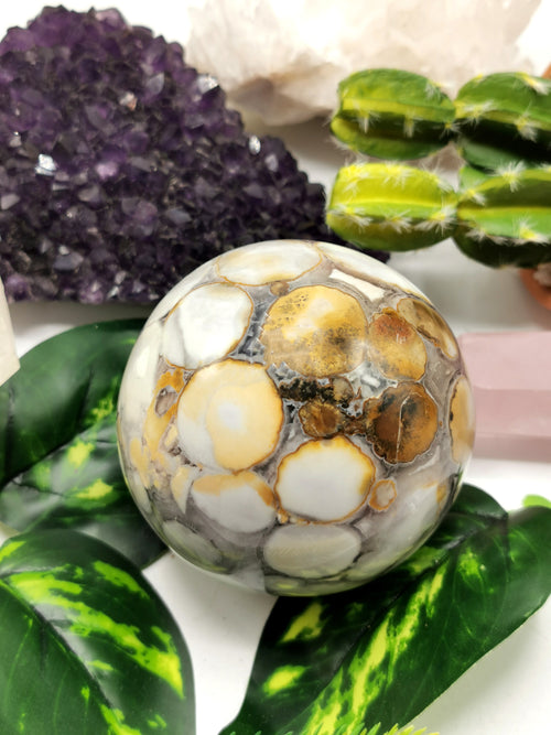 Natural Leopard Jasper Stone sphere / ball - Energy / Reiki / Crystal Healing - 3 inches (7.5 cms) diameter and 610 gms (1.34 lb) - Shwasam