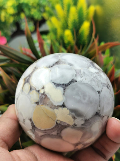 Natural Leopard Jasper Stone sphere / ball - Energy / Reiki / Crystal Healing - 3 inches (7.5 cms) diameter and 610 gms (1.34 lb) - Shwasam