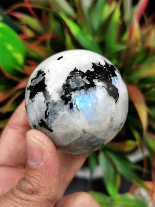 Natural rainbow moonstone sphere/ball - handmade carvings - energy/chakra/reiki - 1.9 inch (4.75 cms) dia and 160 - 180 gms (0.35 - 0.40 lb) - ONE PIECE ONLY