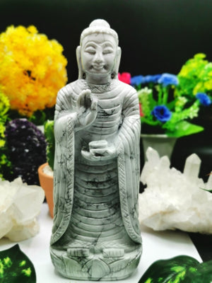 Howlite Stone carving of Siddartha, the Buddha - hand carved to perfection - Shwasam