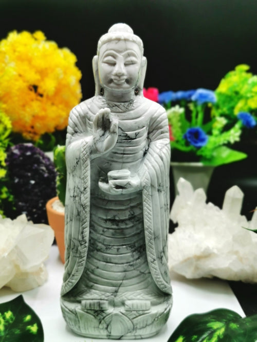 Howlite Stone carving of Siddartha, the Buddha - hand carved to perfection - Shwasam