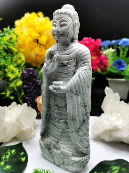 Howlite Stone carving of Siddartha, the Buddha - hand carved to perfection - Shwasam
