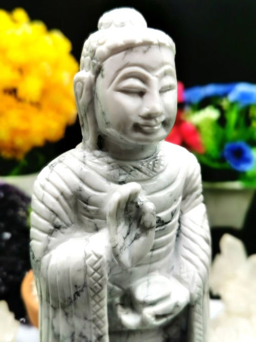 Howlite Stone carving of Siddartha, the Buddha - hand carved to perfection - Shwasam